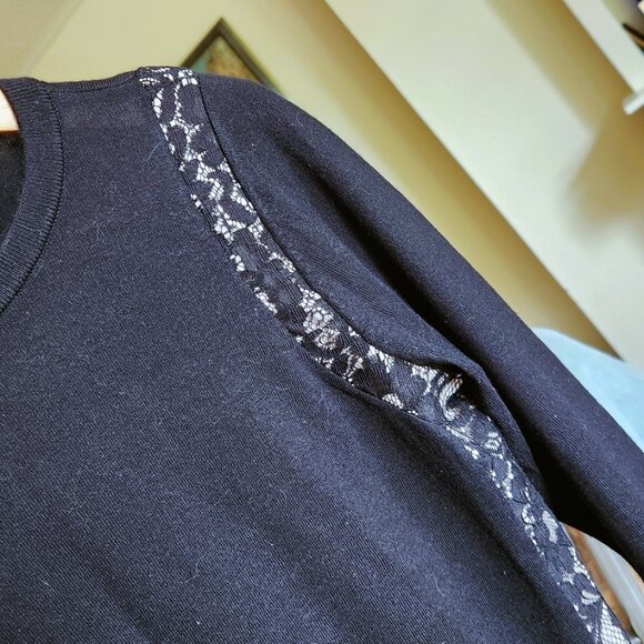 Ann Taylor Petite sz MP Black Lace Insert Bow Tie Back Top Blouse Sweater - Picture 9 of 16